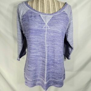 Designer Purple & White 3/4 Sleeve Cotton Blend Top with Side Slits Size Medium